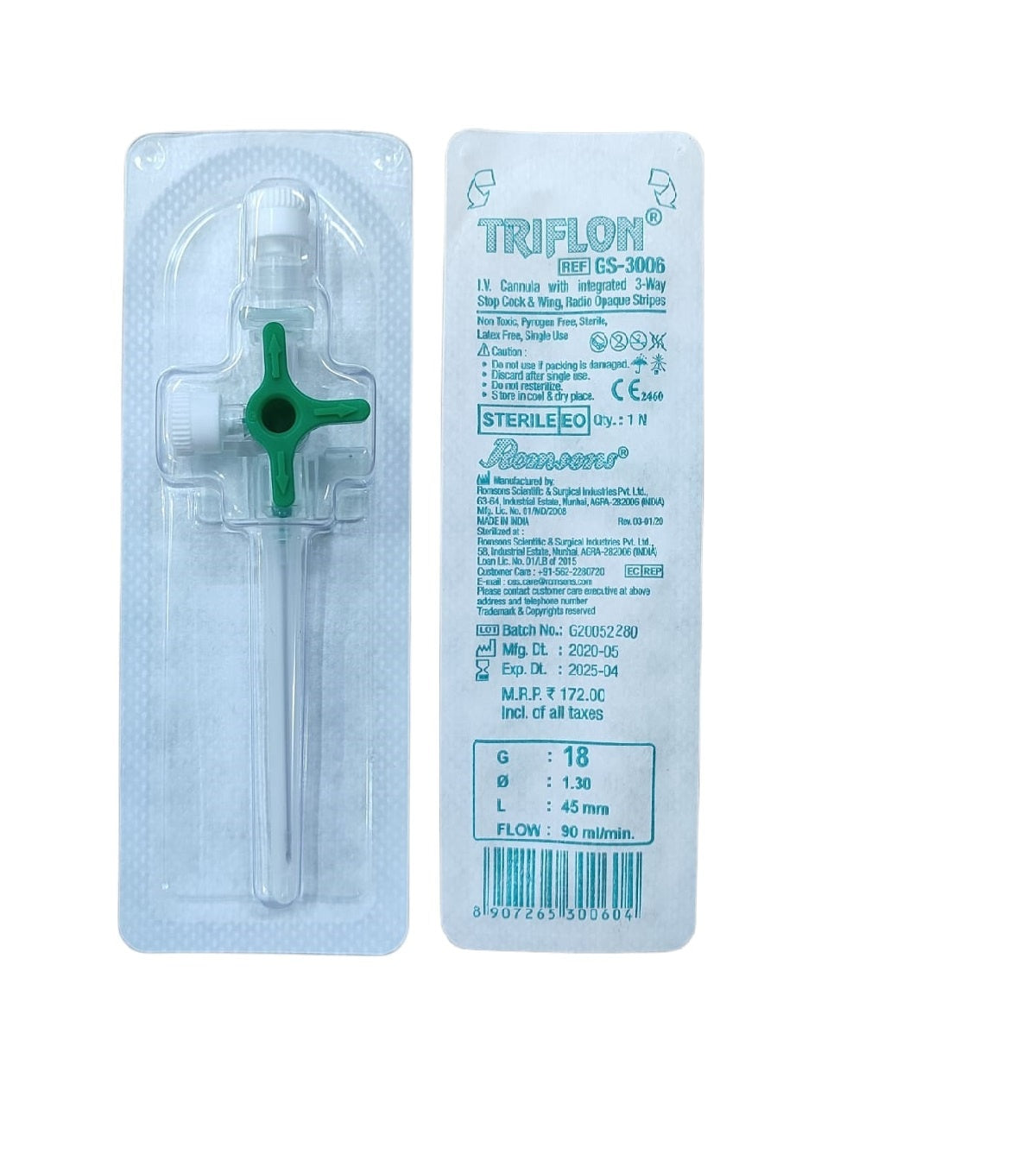 Romsons Triflon Intravenous Sterile Cannula GS-3006