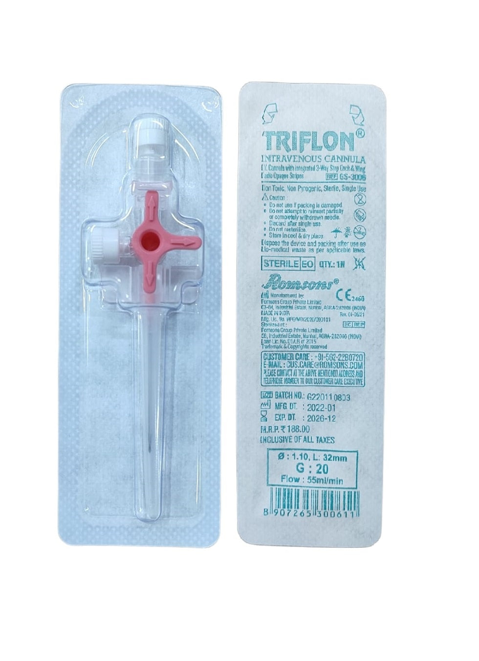 Romsons Triflon Intravenous Sterile Cannula GS-3006