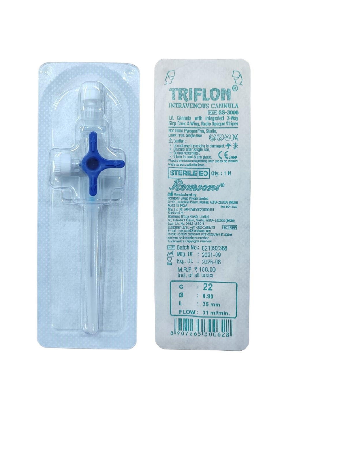 Romsons Triflon Intravenous Sterile Cannula GS-3006